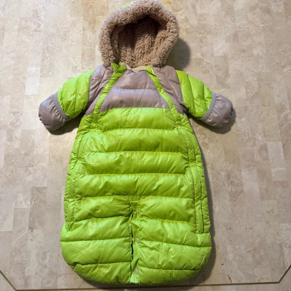 7am Enfant Doudune One Piece Bunting Suit in Lime Green/Nude 0-3 months
